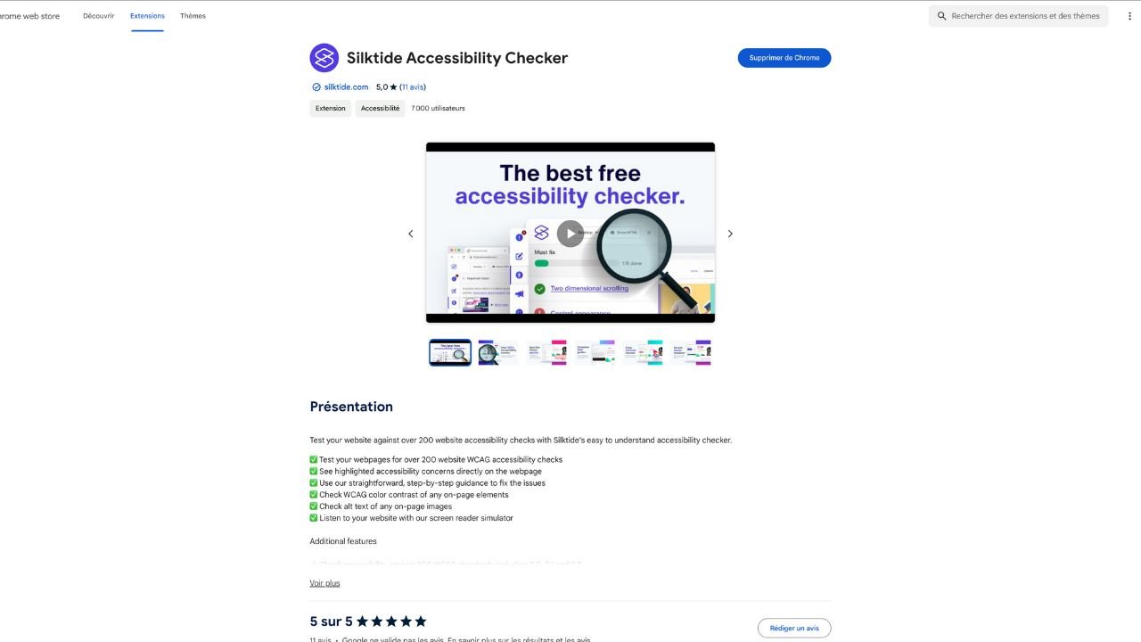Page google web store Silktide Accessibility Checker
