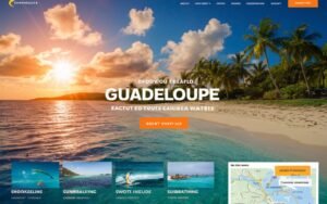 Image représentant la la page d'accueil d'un site internet en Guadeloupe avec un magnifique coucher de soleil