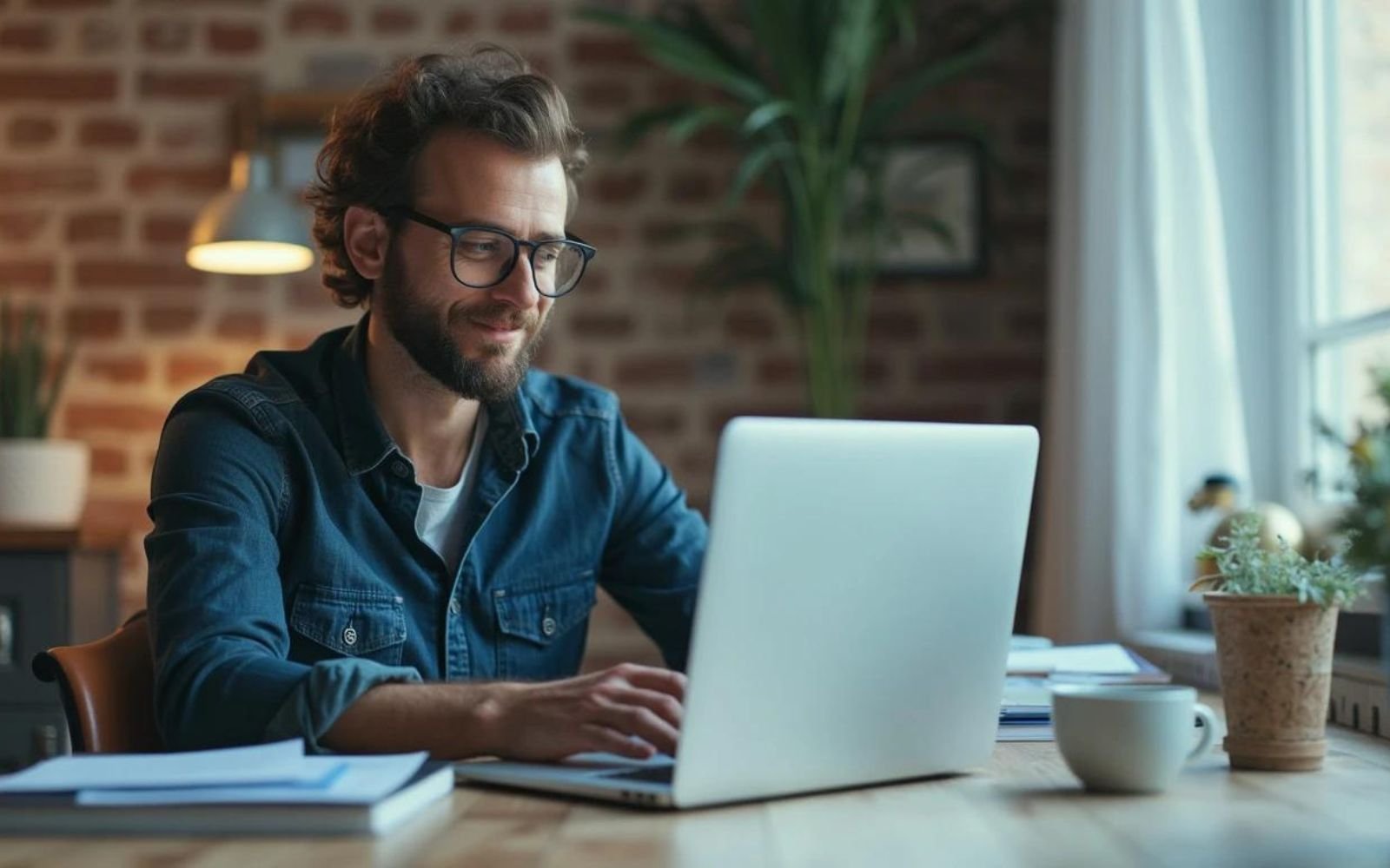 Homme travaillant sur un ordinateur portable, illustrant l'efficacité de l'IA générative dans la création de contenu automatisée et personnalisée pour des projets numériques.