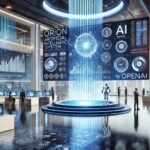 Illustration réaliste de l'intelligence artificielle Orion d'OpenAI intégrée dans un environnement de bureau moderne, avec des écrans affichant des données analytiques et des processus d'automatisation, représentant les nouvelles opportunités pour les entreprises. Image créée pour www.dr-page.fr.