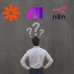 Quelle est la MEILLEURE Plateforme d'Automatisation pour 2025 ? (Zapier vs Make vs n8n) 1 Homme réfléchissant devant les logos de Zapier, Make et n8n, représentant le choix entre différentes plateformes d'automatisation en 2025