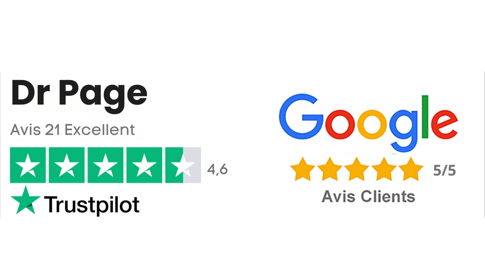 Avis trustpillot Dr Page - 21 avis - note de 4,6 sur 5