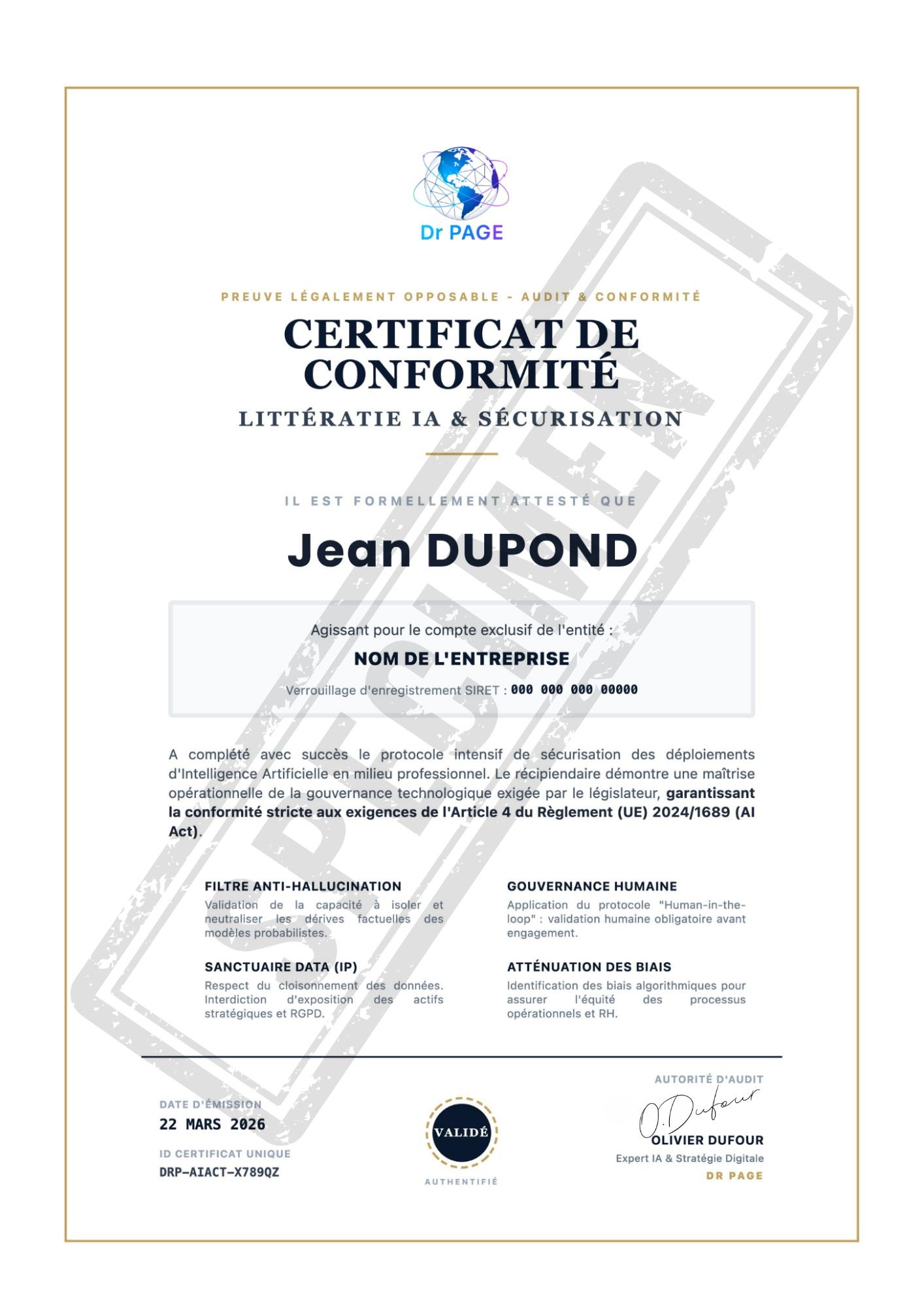 Certificat Conformite AI Act DrPage.pdf 1