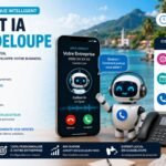 Standard téléphonique IA : combien coûte un callbot en Guadeloupe ? 3 Illustration d'un callbot IA répondant automatiquement aux appels téléphoniques d'une PME en Guadeloupe avec affichage des tarifs et des fonctionnalités du standard téléphonique intelligent