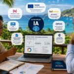 Dirigeant de PME en Guadeloupe étudiant les subventions disponibles pour financer un projet d'intelligence artificielle avec l'aide d'un consultant spécialisé.