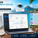 Chef d'entreprise utilisant une intelligence artificielle pour automatiser la facturation, les relances clients et le service après-vente dans une PME en Guadeloupe.