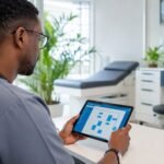 IA Santé Médecin Guadeloupe : 6 Usages Essentiels avec RGPD Maîtrisé 2 IA santé médecin Guadeloupe : professionnel de santé utilisant un outil numérique au cabinet